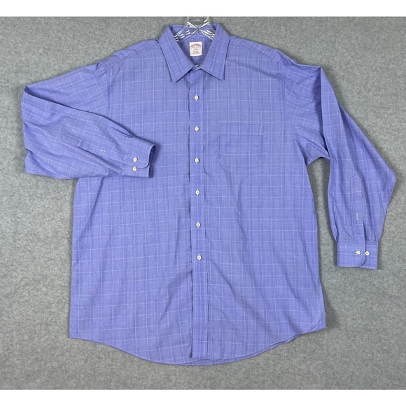 Men's Brooks Brothers 346 Regular Fit Dress Shirt Long Sleeve Blue Checks 17.5 - Picture 1 of 7